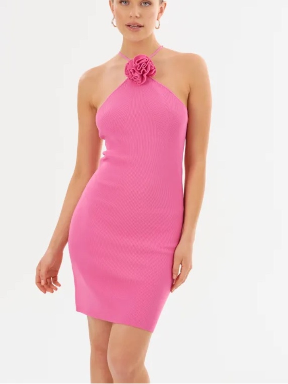 Lamarque NEW Savina Pink Halter Dress with Rosette Detail